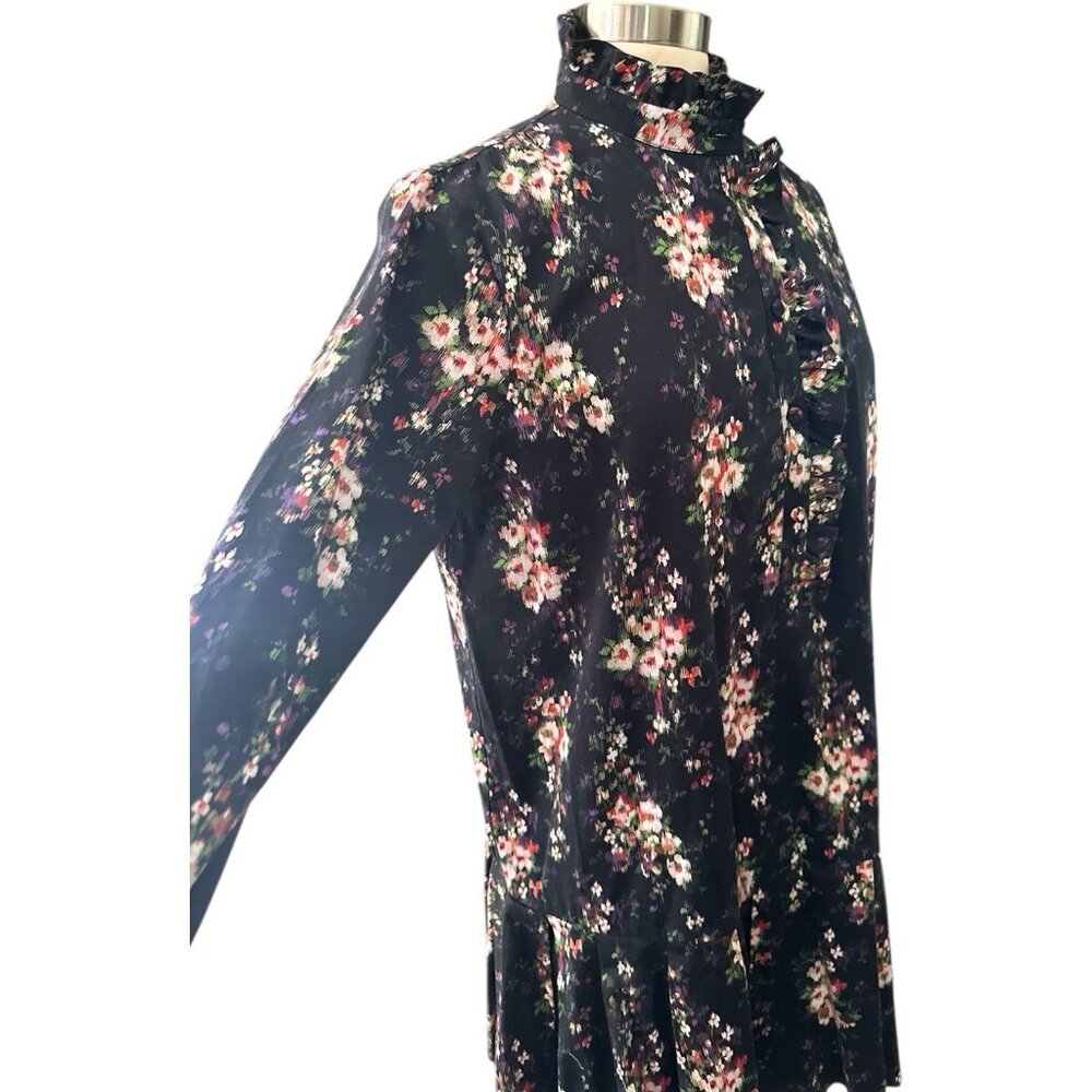 Tuckernuck Dress Womens Large Black Onyx Falling Flowers Bouquet Shirt Dress - Picture 8 of 16
